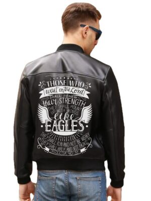 Wait On The Lord Printed Real Leather Jacket