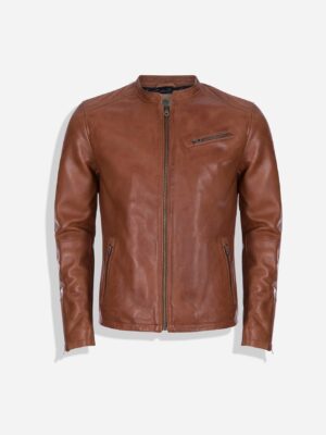 Burton Mandarin Collar Leather Jacket, Chestnut