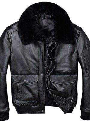 A2 USAF Pilot Leather Flight Jacket with Faux Fur Collar
