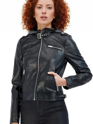 Alana Womens Leather Jacket with Hoody