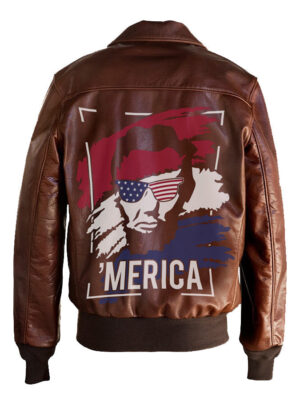 American Abraham Lincoln Freedom Printed Bomber Genuine Leather Jacket