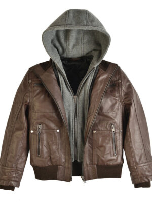Boys Youth Brando Hooded Leather Jacket