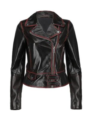 Buena Vista Womens Striped Short Biker Leather Jacket
