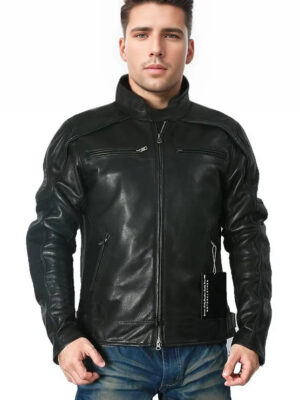 Classic Moto Mens Cafe Racer Style Cowhide Leather Jacket