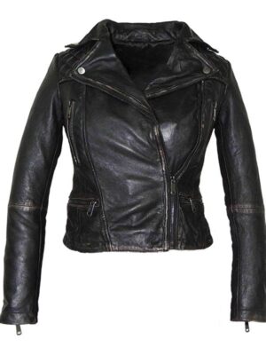 Csandra Womens Rugged Vintage Motorcycle Leather Jacket