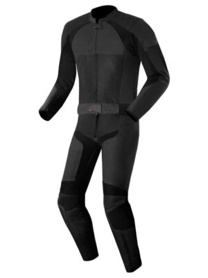 2 Pc Black Men Motorcycle Leather Racing Suit - Large