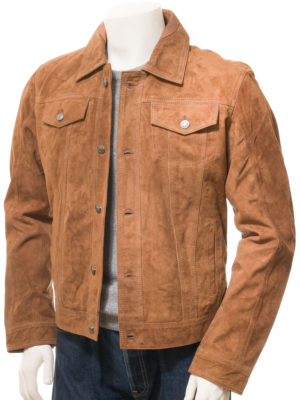 MENS TOBACCO SUEDE TRUCKER JACKET OSSIAN