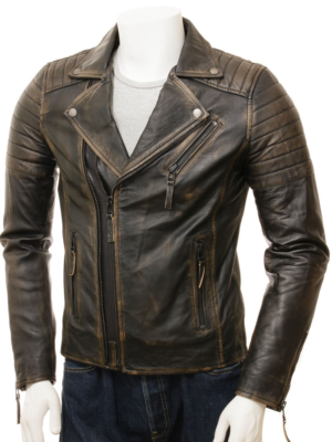 MENS VINTAGE LEATHER BIKER JACKET PELHAM