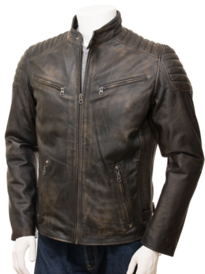 MENS VINTAGE LEATHER BIKER JACKET PRESTON