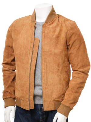 MENS TAN SUEDE BOMBER JACKET BENTON