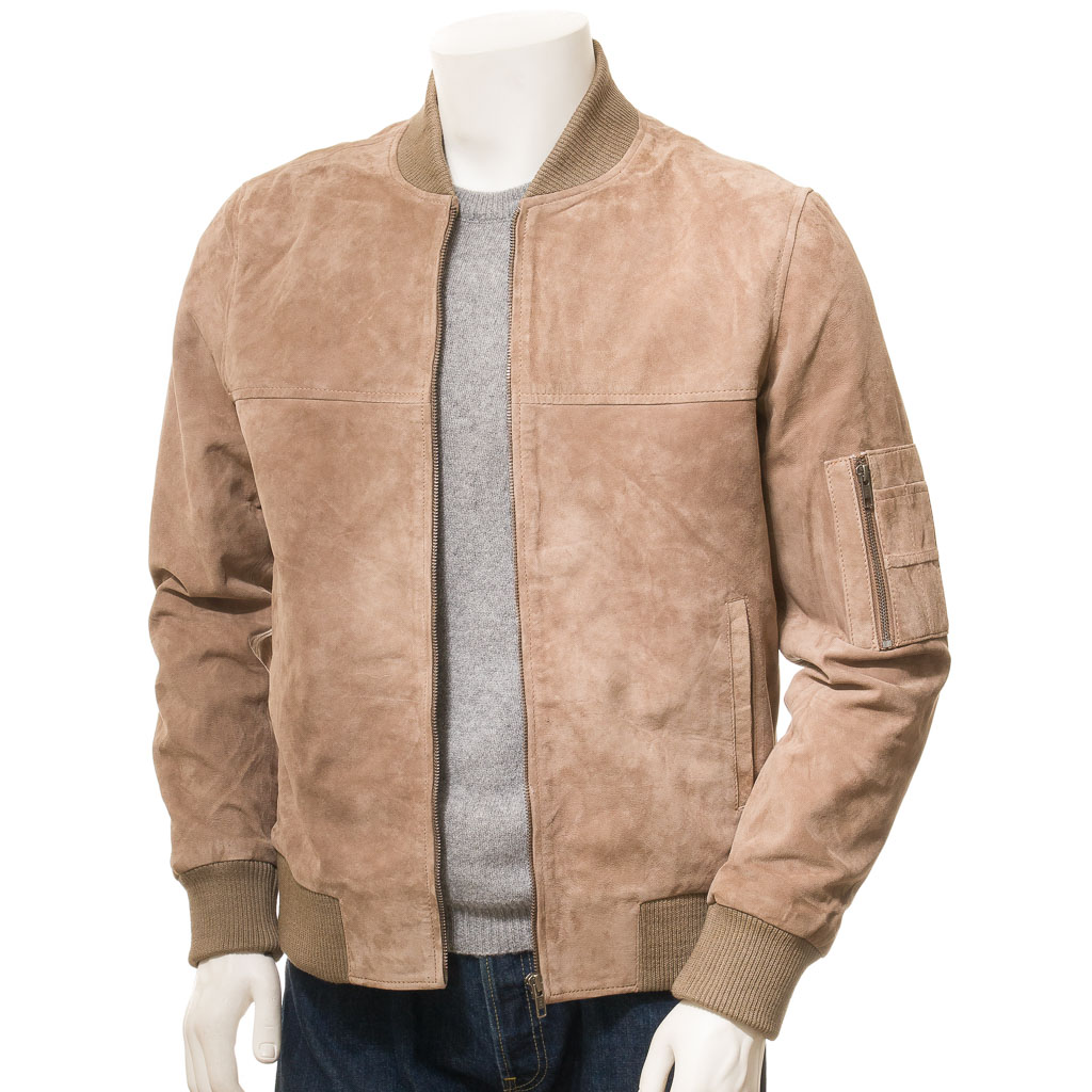MEN SAND SUEDE BOMBER JACKET BIRDSALL