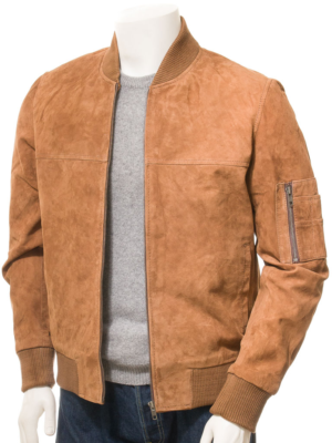 MENS TAN SUEDE BOMBER JACKET BOLIVAR