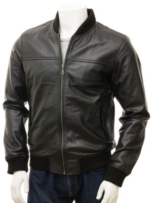 MEN BLACK LEATHER BOMBER JACKET BRADFORD