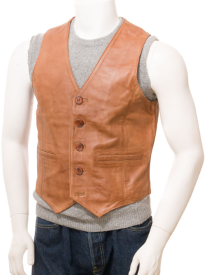 MEN CLASSIC TAN LEATHER VEST DAYTON