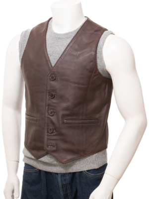 MEN BROWN LEATHER VEST DAYTON