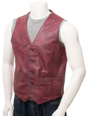 MEN CLASSIC BURGUNDY LEATHER VEST DAYTON
