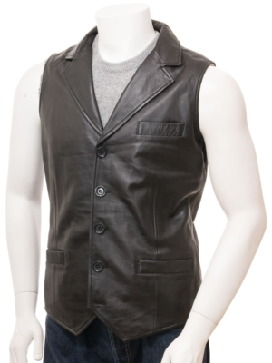 MEN CLASSIC BLACK LEATHER VEST DANBY