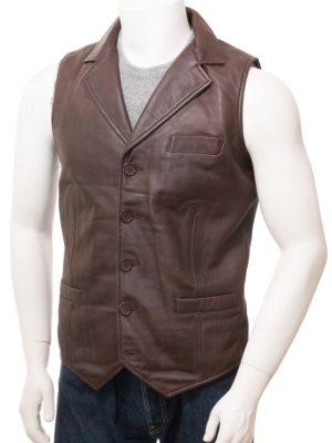 MEN BROWN LEATHER VEST DANBY