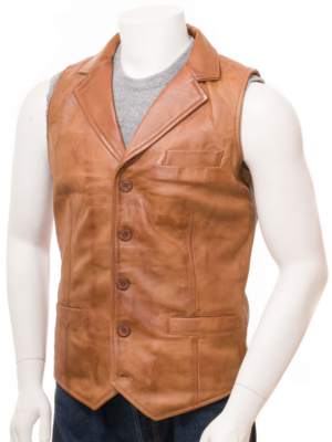 MEN CLASSIC TAN LEATHER VEST DANBY