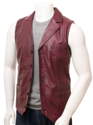 MEN BURGUNDY LEATHER VEST DANBY
