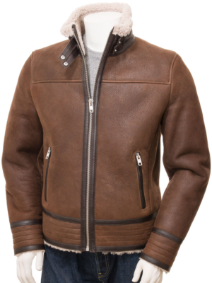 MEN BROWN SHEEPSKIN BIKER JACKET EDEN