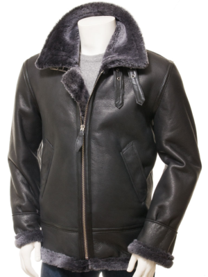 MEN BLACK AND GREY SHEEPSKIN JACKET ELBRIDGE