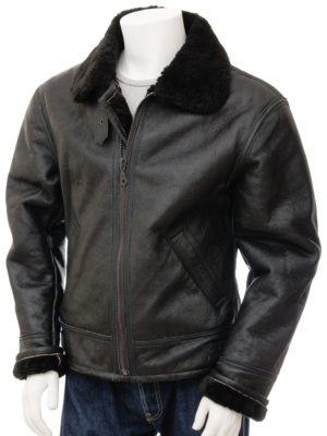 MEN BLACK SHEEPSKIN AVIATOR JACKET ELBRIDGE