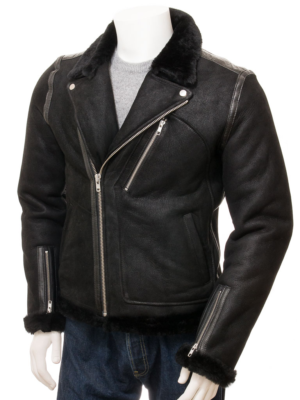 MEN BLACK SHEARLING BIKER JACKET ELLENBURG