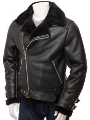 MEN BLACK SHEARLING BIKER JACKET ELLINGTON