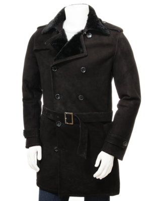 MEN BLACK SHEEPSKIN SHEARLING COAT ELLISBURG