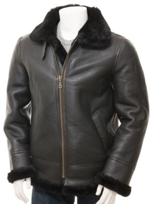 MEN BLACK SHEEPSKIN AVIATOR JACKET ESSEX