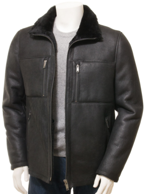 MEN BLACK SHEEPSKIN BIKER JACKET FABIUS