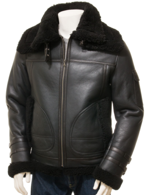 MEN BLACK SHEEPSKIN BOMBER JACKET FAIRFIELD