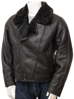 MEN BLACK SHEEPSKIN FLYING JACKET FALLSBURG