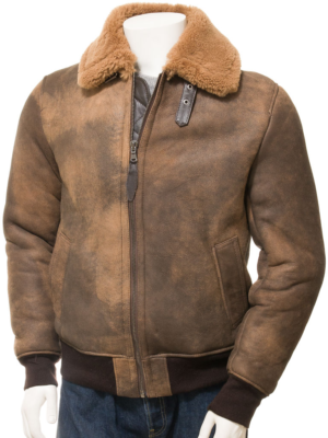 MEN BROWN SHEEPSKIN BOMBER JACKET FENNER