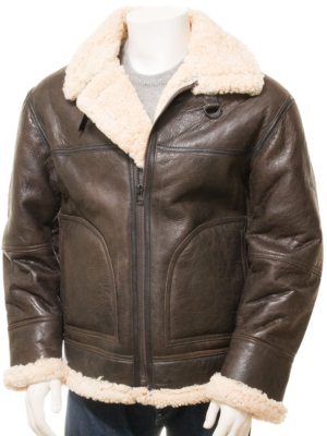 MENS VINTAGE BROWN SHEEPSKIN JACKET FENTON