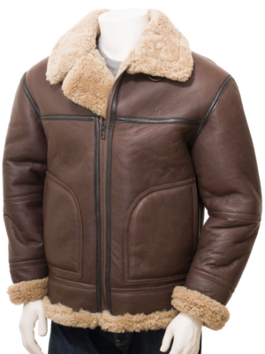MEN BROWN SHEEPSKIN AVIATOR JACKET FENTON