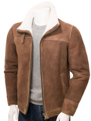 MEN BROWN SHEEPSKIN SHEARLING JACKET FLEMING