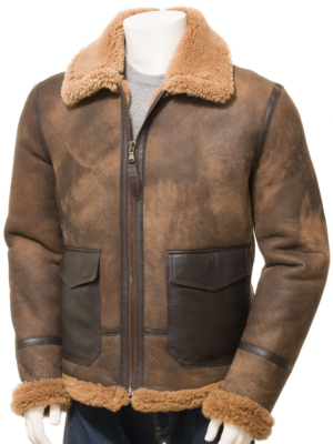MEN BROWN SHEEPSKIN SHEARLING JACKET FLOYD