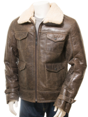 MEN BROWN SHEEPSKIN SHEARLING JACKET FOWLER
