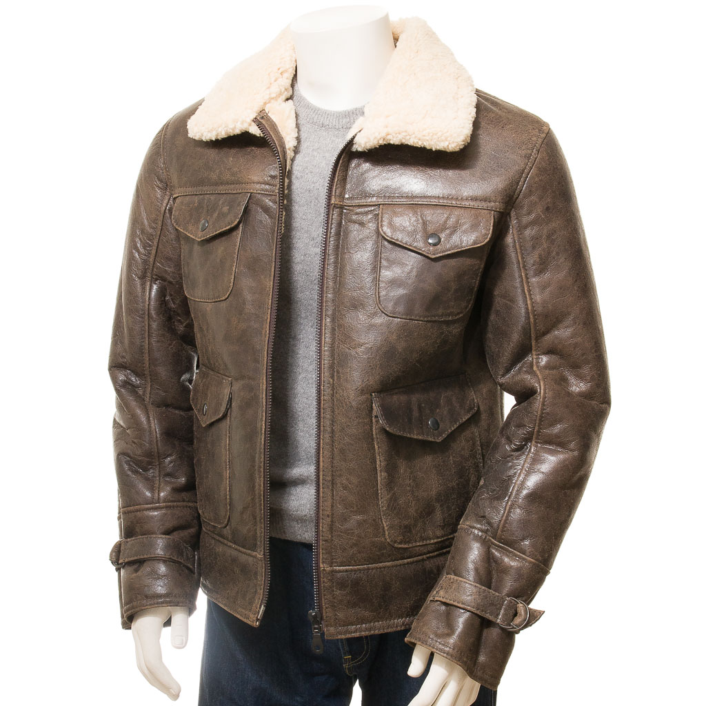 MEN BROWN SHEEPSKIN SHEARLING JACKET FOWLER