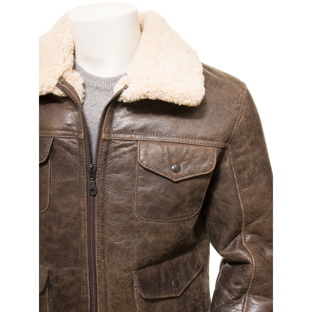 MEN BROWN SHEEPSKIN SHEARLING JACKET FOWLER