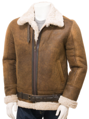 MENS TAN SHEEPSKIN AVIATOR JACKET FRANKLIN