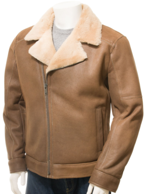 MENS TAN SHEEPSKIN BIKER JACKET FRANKFORT