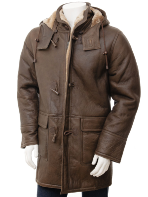 MEN BROWN SHEEPSKIN DUFFLE COAT FULTON