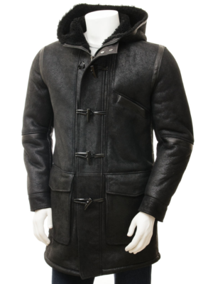 MEN BLACK SHEEPSKIN DUFFLE COAT GALWAY