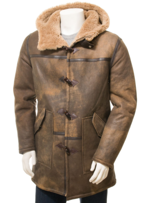 MEN BROWN SHEEPSKIN DUFFLE COAT GILBOA