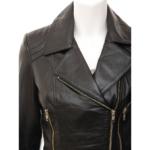 WOMENS BLACK LEATHER BIKER JACKET COCOA