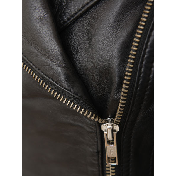 WOMENS BLACK LEATHER BIKER JACKET COCOA