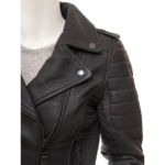 WOMENS MATTE BLACK LEATHER BIKER JACKET GRETNA